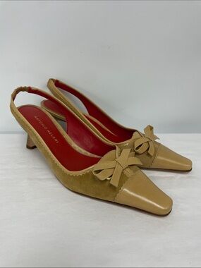 ANTONIO MELANI Tan Bow Slingback Pumps